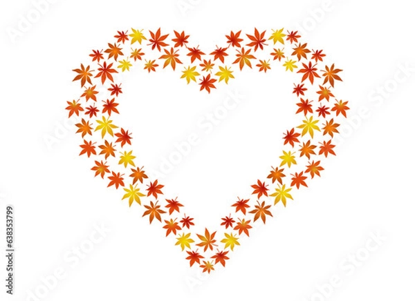 Fototapeta 秋の葉紅_もみじ,ハート型リース