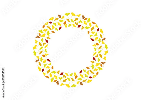 Fototapeta 秋の葉,いちょう落ち葉のリースイラスト_丸,円,O