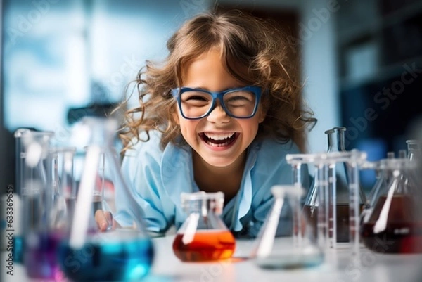 Obraz Young Genius at Work: Kid as a Little Scientist