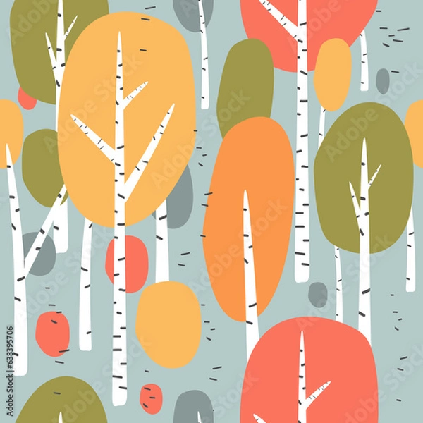 Obraz Vector seamless pattern, birches in the forest. Vector illustration
