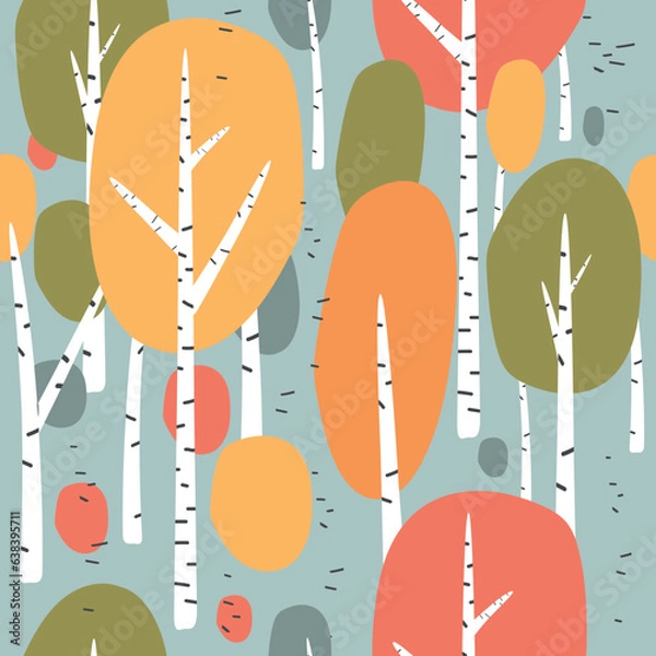 Obraz Vector seamless pattern, birches in the forest. Vector illustration