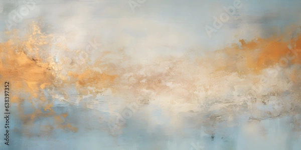 Fototapeta Acrylic blue and golden background. Abstract painting for banner, website, texture. Oil art with aquamarine and gold, light orange and bronze, light gold and white, sleek metallic finish Generative Ai