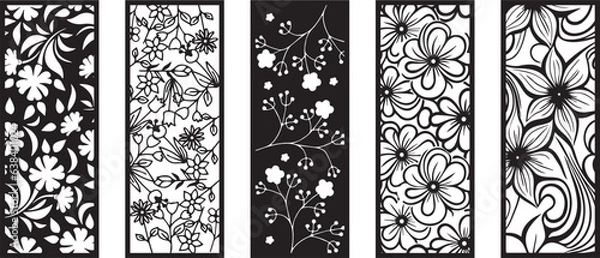 Fototapeta Decorative wall panels set, pattern with abstract flowers