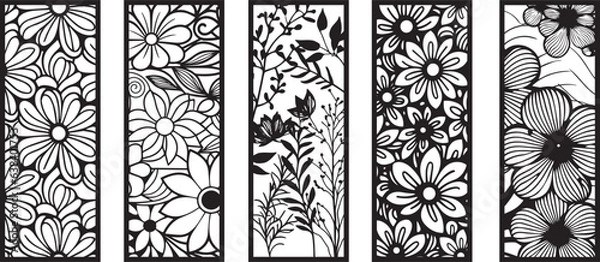 Fototapeta Decorative wall panels set, pattern with abstract flowers