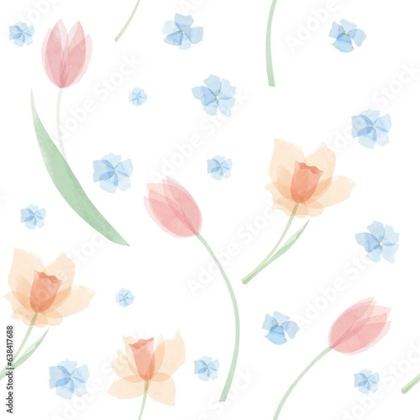 Obraz Vector seamless pattern with spring watercolor flowers