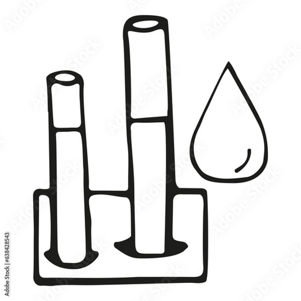 Obraz Laboratory tubes for experiments vector doodle illustration chemistry biology analyze medical tests reactions