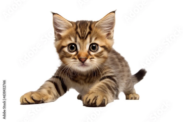 Fototapeta cat is playing / hunting, isolated on white/ transparent background