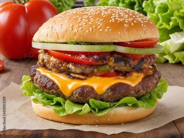 Fototapeta hamburger on a table background