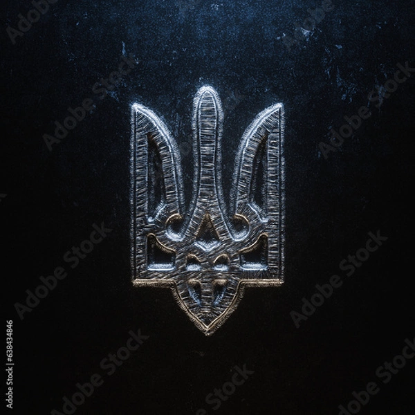 Fototapeta Iron Ukraine Trident Symbol of Victory in the War made from weld metal details 3d render