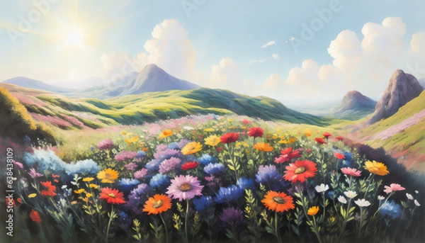 Fototapeta Flower-Filled Meadow. Generative AI.