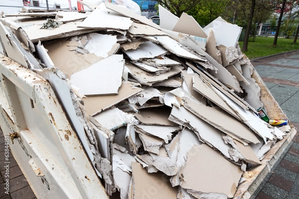 Obraz Budowanie gruzu. Płyta gipsowa w pojemniku