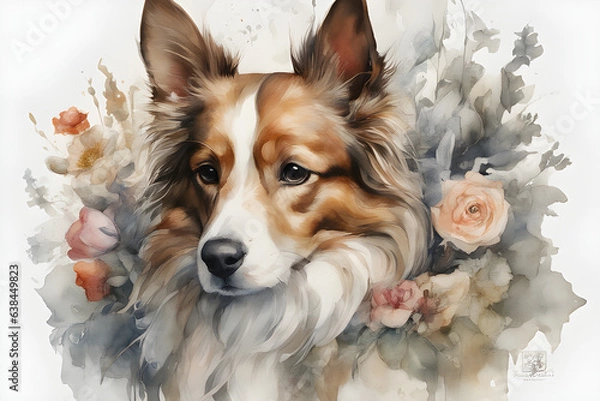 Fototapeta It's dog style.Elegance, color, change, fancy photography, art, elaborate photography, art, high definition, 4K, watercolor, painting, illustration, painting, generative ai,