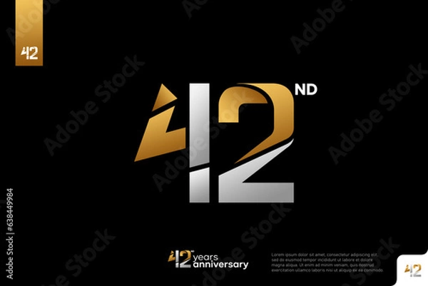 Fototapeta Gold and silver number 42 logo icon design on black background, 42nd birthday logo number, 42 anniversary