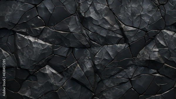 Fototapeta Volumetric rock texture with cracks. Black stone background created with Generative AI