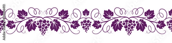 Fototapeta Grapes vine seamless horizontal pattern. Decorative illustration for grape juice or wine label, banner design.