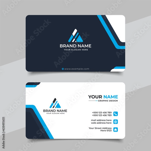 Fototapeta Blue modern creative business card and name card horizontal simple clean template vector design