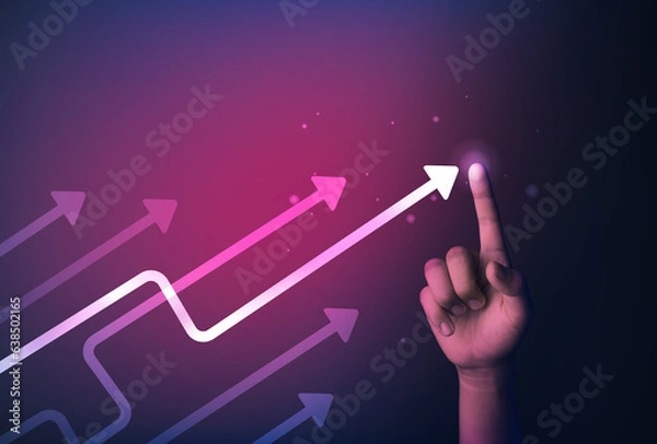 Fototapeta Hand pointing at business and investment arrow.