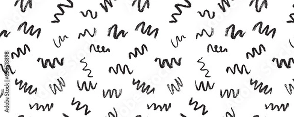 Fototapeta Confetti squiggle scribble seamless pattern. Vector stock hand draw crayon brush stroke illustration for design template abstract background kids birthday party banner. 