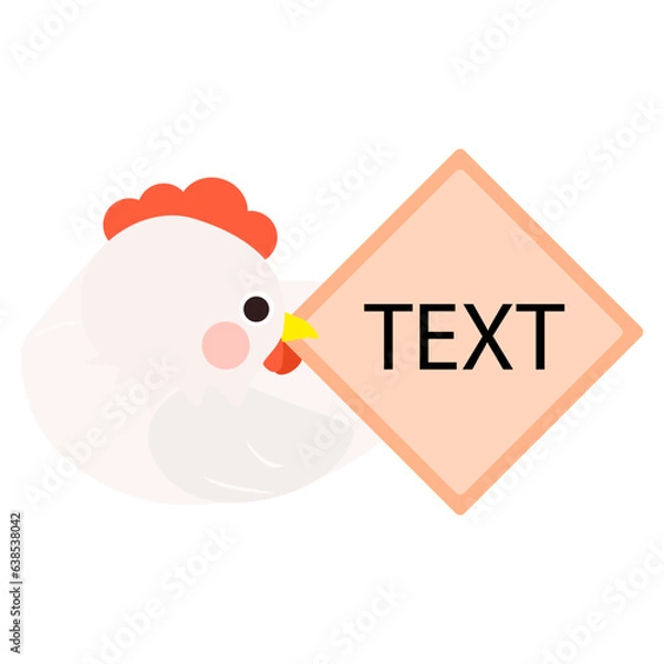 Obraz Cute little white chick bate with text memo box, sitting and laying egg, side face. Isolated on white background, EPS10 vector