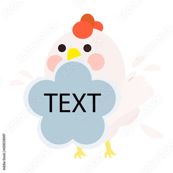 Obraz Cute little white chick bite with text memo note, trying to fly with wing raise. Isolated on white background, EPS10 vector