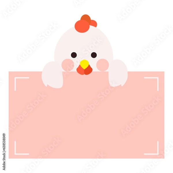 Obraz Cute little white chick holding text memo card, chicken front face. Isolated on white background, EPS10 vector