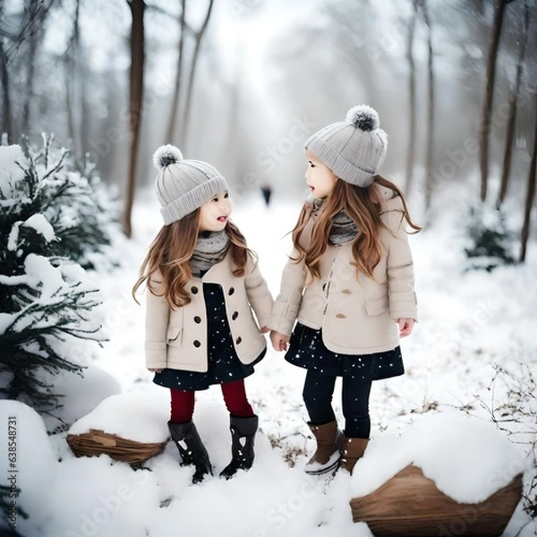 Fototapeta children playing with snow