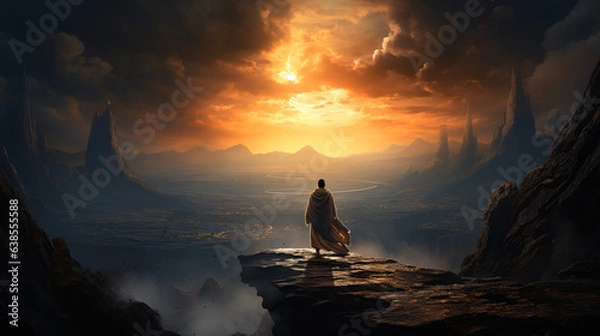 Fototapeta cinematic monk astronaut growing plants in space