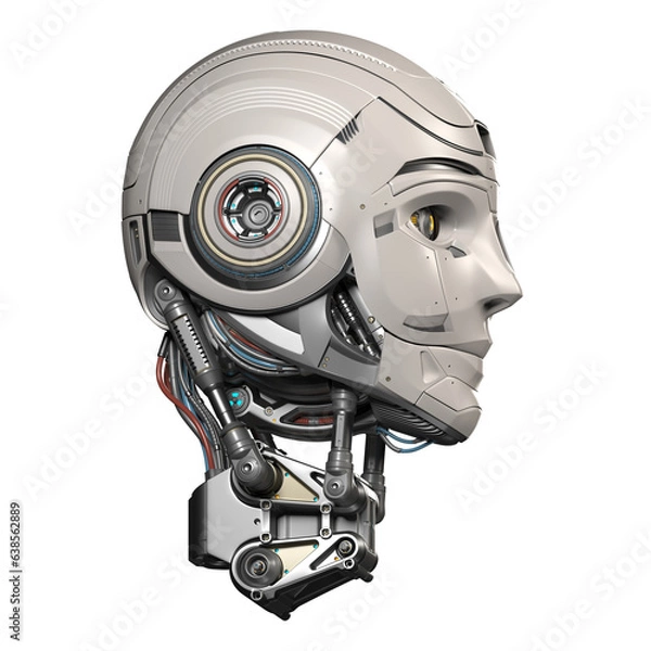 Fototapeta Futuristic cyber head or detailed robotic boy. Side view isolated on transparent background. 3d rendering