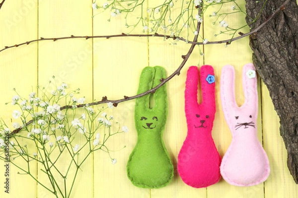 Obraz Composition with funny handmade Easter rabbits