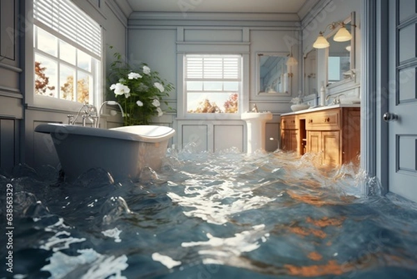 Fototapeta Flooded bathroom