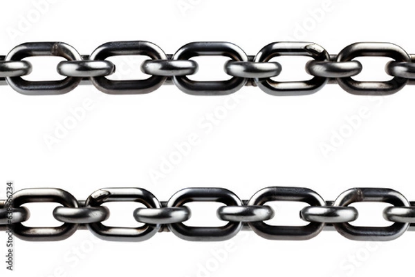 Fototapeta horizontal straight chain isolated on transparent background ,metallic silver chain cut out isolated ,generative ai