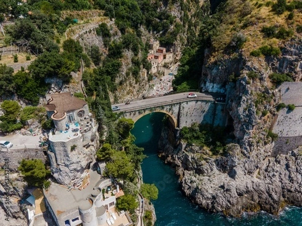 Fototapeta Views of Fiordo di Furore on the Amalfi Coast, Italy by Drone