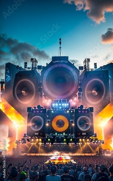 Fototapeta Photo of a crowded concert venue with a sea of people enjoying live music