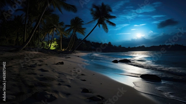 Obraz Silver Moon's Embrace: Tranquil Shoreline