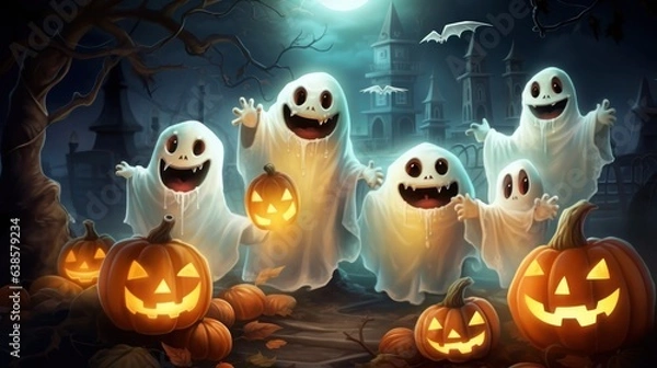 Fototapeta Happy halloween, kids will enjoy the halloween festival, the ghosts will come out on the halloween festival.Generative Ai