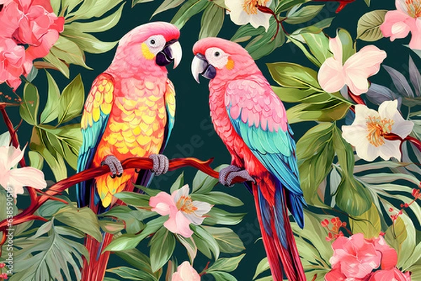 Obraz parrot on a tree painting