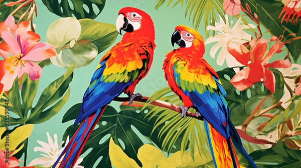 Obraz parrot on a tree painting