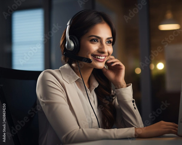 Obraz a smiling female call center helpdesk operator, generative ai