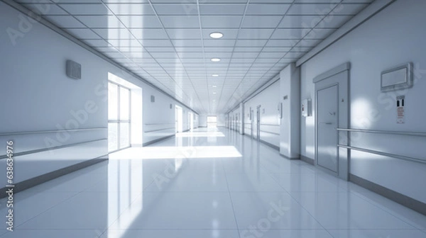 Fototapeta Hallway of modern hospital, illustration for product presentation template.