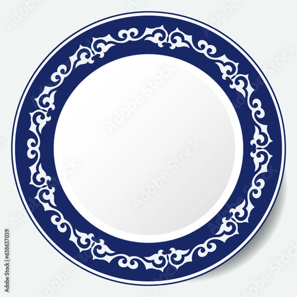 Obraz Round Frame, workpiece for your design. Ornamental elements and motifs of Kazakh, Kyrgyz, Uzbek, national Asian decor for plate, textile and print design. Circle frame. Vector. 