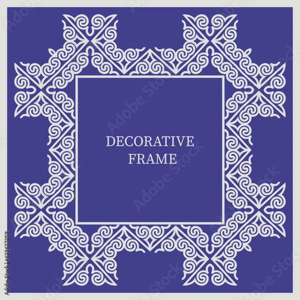 Fototapeta Square Frame, workpiece for your design. Ornamental elements and motifs of Kazakh, Kyrgyz, Uzbek, national Asian decor for plate, textile and print design. Square frame. Vector. 