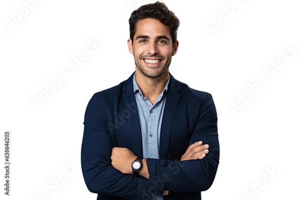 Obraz Portrait of handsome smiling young man with folded arms isolated transparent/white background