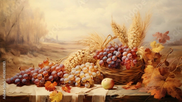Fototapeta basket with a bunch of grapes