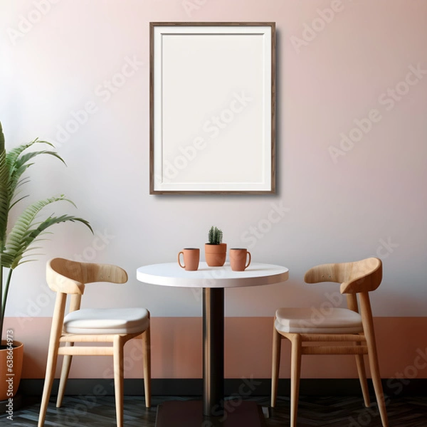 Fototapeta Dining table and chair and picture frame, background, template. Generative AI.