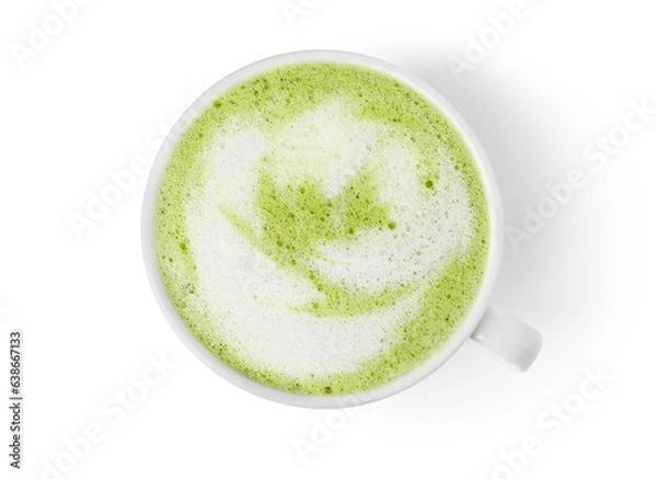 Fototapeta Cup of tasty matcha latte isolated on white, top view