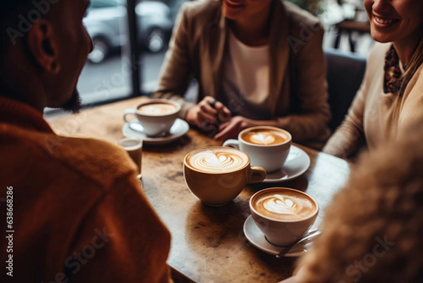 Obraz A group of friends enjoying coffee together. International coffee day concept. 