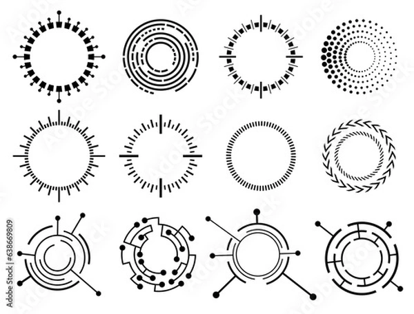 Fototapeta Circle digital technology. Abstract techno circle. Futuristic electronic circuit board icon. Concept of communication and high tech computer digital technology. Logo design template. Icon set