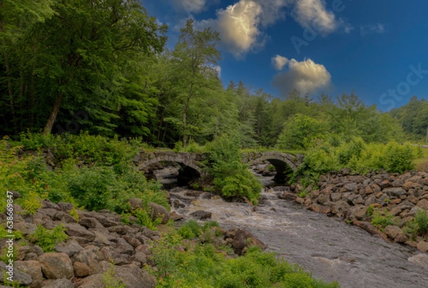 Obraz Contoocook River in New Hampshire blue skies and green foliage surrounding the water
