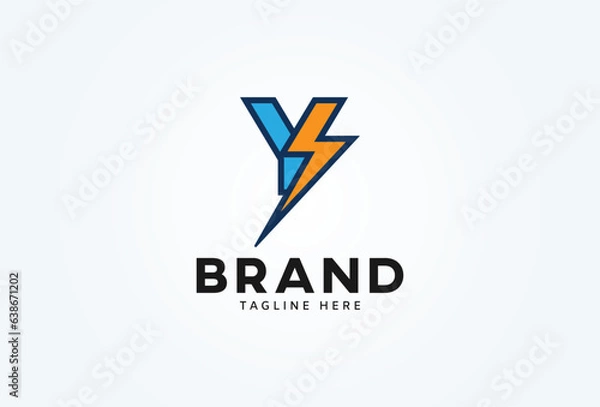 Fototapeta Initial Letter Y Thunder Logo. letter Y with thunder bolt icon combination isolated on white background. Flat style Logo Design Template element. vector illustration