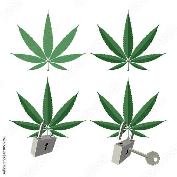 Fototapeta Cannabis herb lock and key - vector illustration